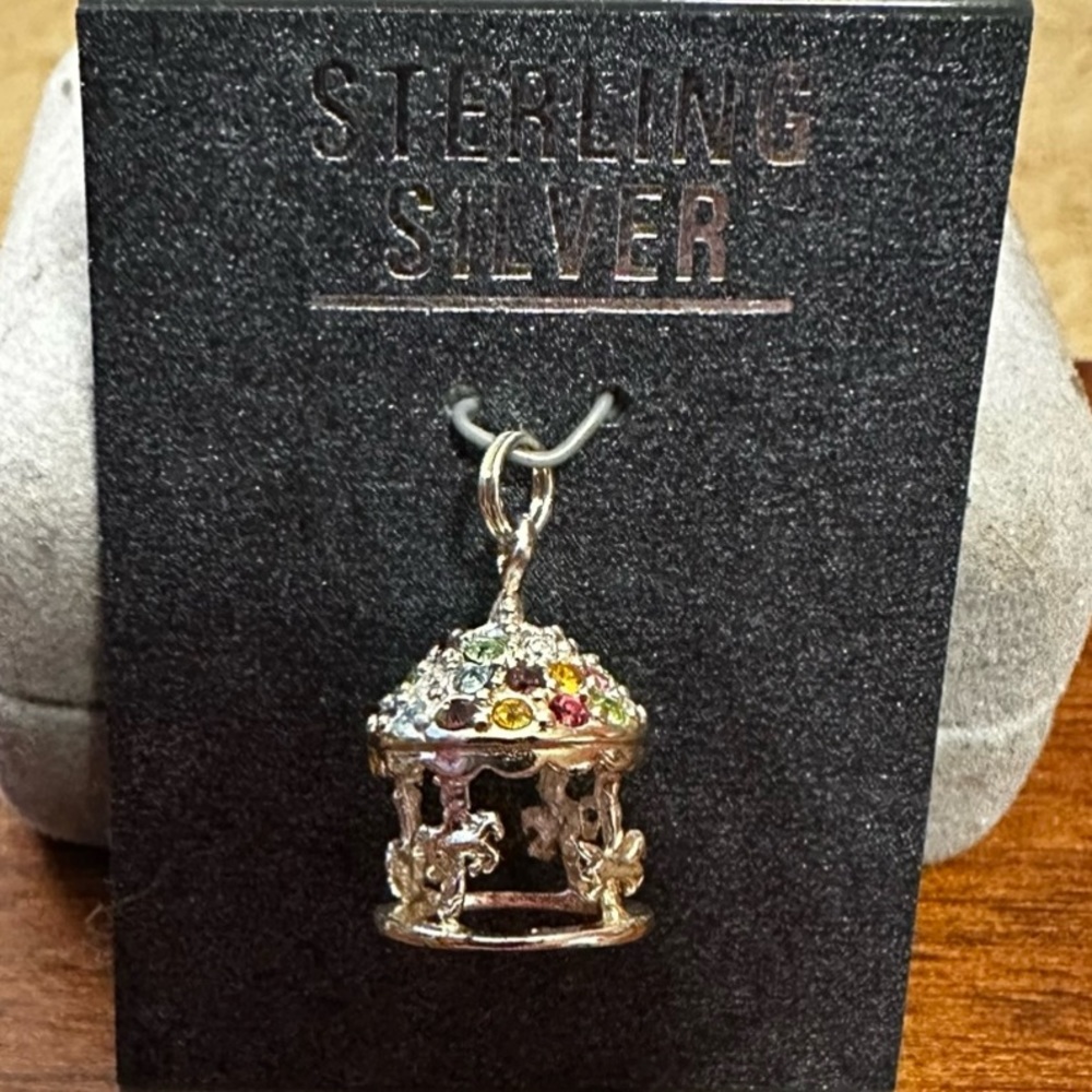 VTG Sterling Silver 925 Multicolor Rhinestone Carousel Charm Pendant